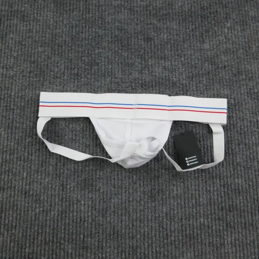 Coyote Jockstrap Mens S White Cotton Spandex Tagless Stretch Striped NWT